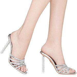 NIB$1595 Aquazzura Rock Chic 105 Crystal Embellished Leather Mules Sandal 38.5 8